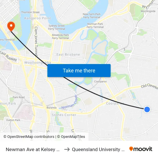 Newman Ave at Kelsey Street, Stop 35 to Queensland University Of Technology map