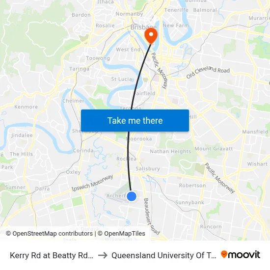 Kerry Rd at Beatty Rd, Stop 52 to Queensland University Of Technology map