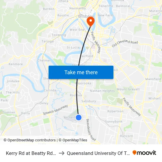 Kerry Rd at Beatty Rd, Stop 52 to Queensland University Of Technology map