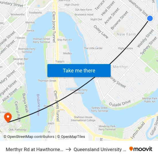 Merthyr Rd at Hawthorne Street, Stop 13 to Queensland University Of Technology map