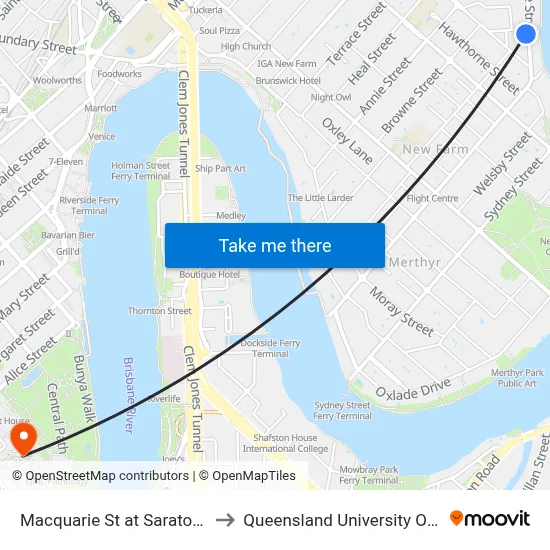 Macquarie St at Saratoga, Stop 13a to Queensland University Of Technology map