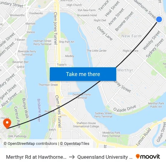 Merthyr Rd at Hawthorne Street, Stop 13 to Queensland University Of Technology map