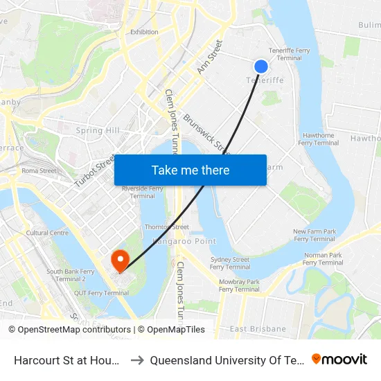 Harcourt St at Hough Lane to Queensland University Of Technology map