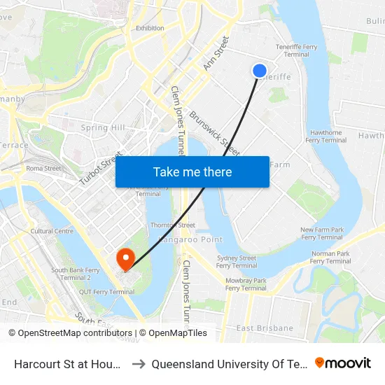 Harcourt St at Hough Lane to Queensland University Of Technology map