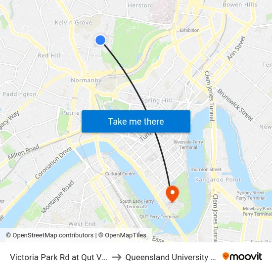 Victoria Park Rd at Qut Victoria Park Rd to Queensland University Of Technology map