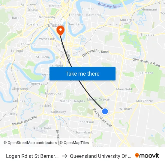 Logan Rd at St Bernard, Stop 42 to Queensland University Of Technology map