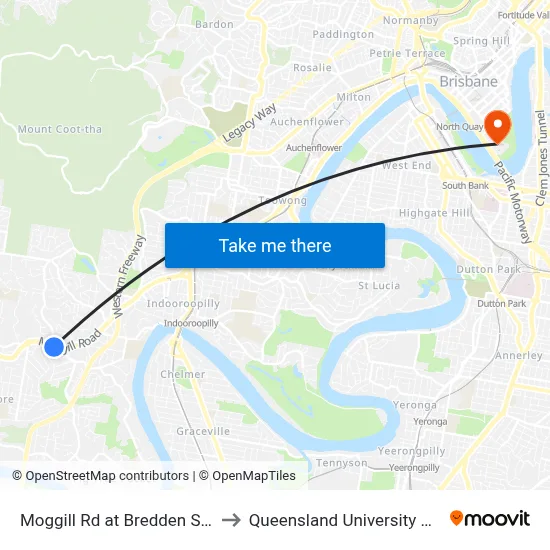 Moggill Rd at Bredden Street, Stop 32 to Queensland University Of Technology map
