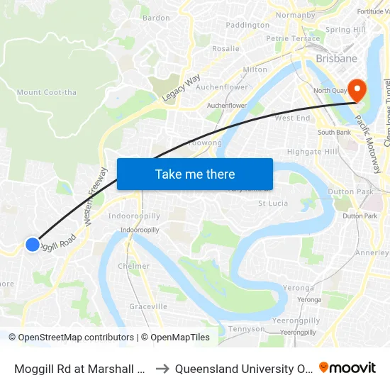 Moggill Rd at Marshall Lane, Stop 33 to Queensland University Of Technology map