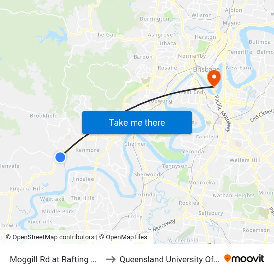 Moggill Rd at Rafting Ground Park to Queensland University Of Technology map