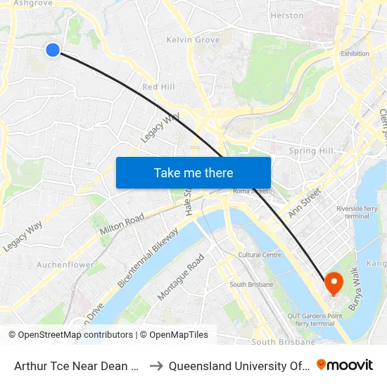 Arthur Tce Near Dean St, Stop 15a to Queensland University Of Technology map