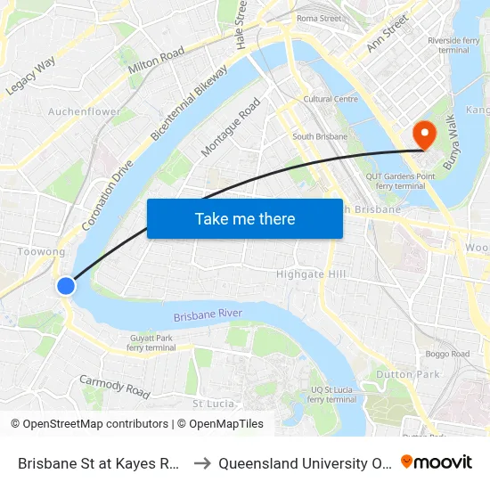 Brisbane St at Kayes Rocks, Stop 15 to Queensland University Of Technology map