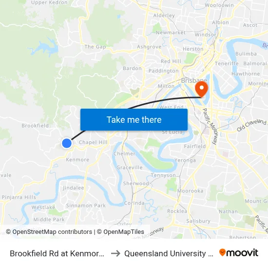 Brookfield Rd at Kenmore West, Stop 37 to Queensland University Of Technology map