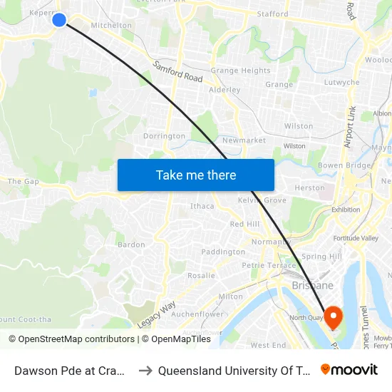 Dawson Pde at Crampton St to Queensland University Of Technology map