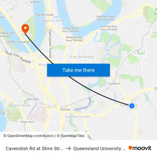 Cavendish Rd at Shire Street, Stop 27/28 to Queensland University Of Technology map