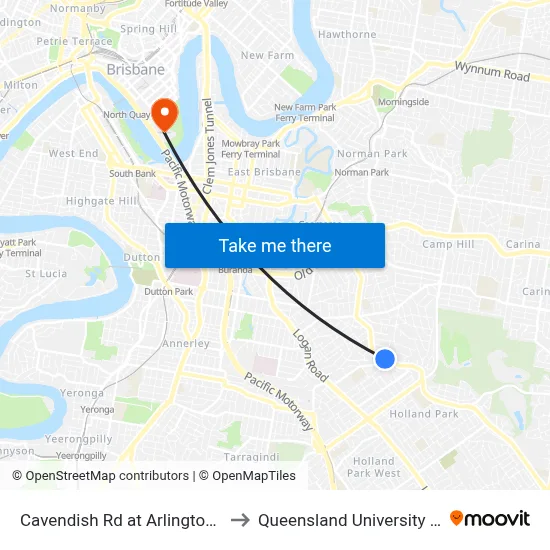 Cavendish Rd at Arlington Street, Stop 37 to Queensland University Of Technology map