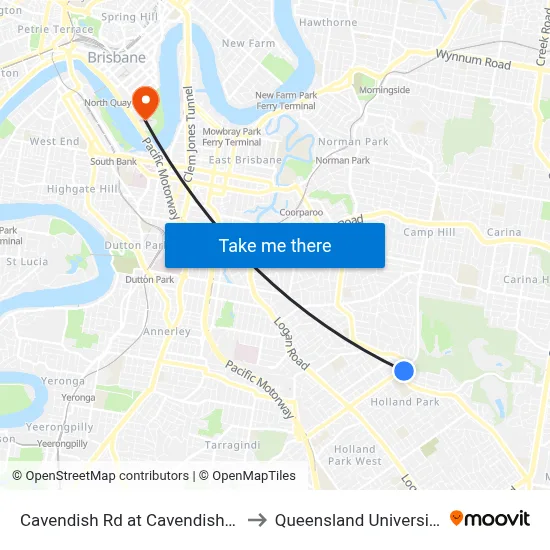 Cavendish Rd at Cavendish Rd Reservoir, Stop 40 to Queensland University Of Technology map