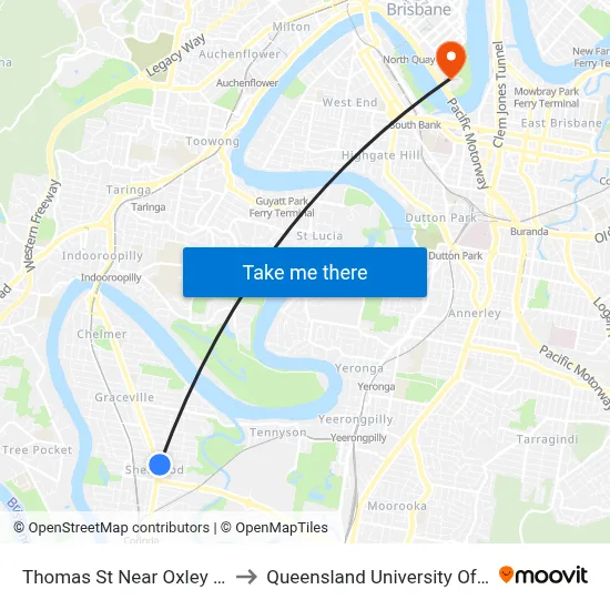Thomas St Near Oxley Rd, Stop 55 to Queensland University Of Technology map