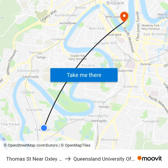 Thomas St Near Oxley Rd, Stop 55 to Queensland University Of Technology map