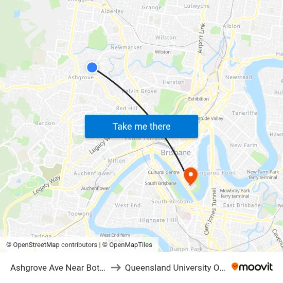 Ashgrove Ave Near Bott St, Stop 25 to Queensland University Of Technology map