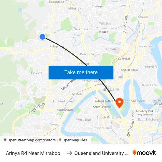 Arinya Rd Near Mirrabooka Rd, Stop 39 to Queensland University Of Technology map