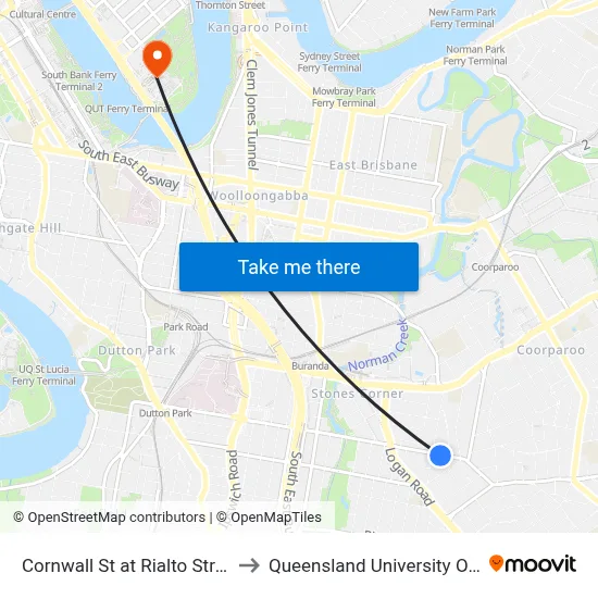 Cornwall St at Rialto Street, Stop 19a to Queensland University Of Technology map