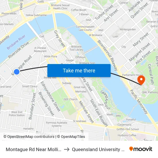 Montague Rd Near Mollison St, Stop 6 to Queensland University Of Technology map