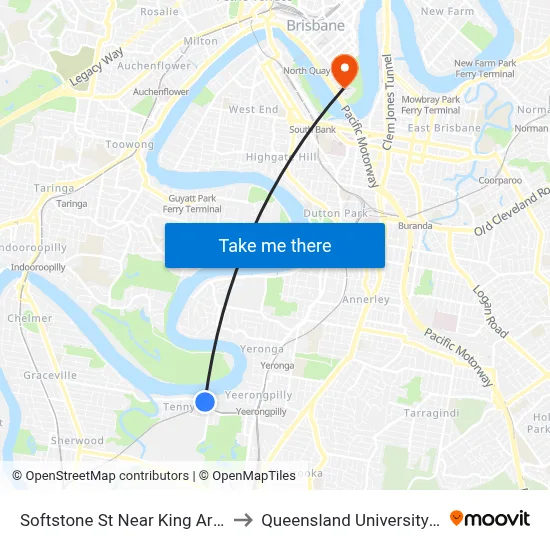 Softstone St Near King Arthur Tce, Stop 38 to Queensland University Of Technology map