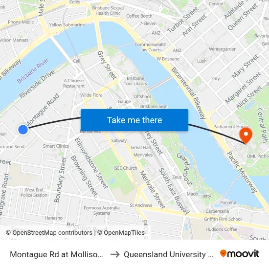 Montague Rd at Mollison Street, Stop 6 to Queensland University Of Technology map