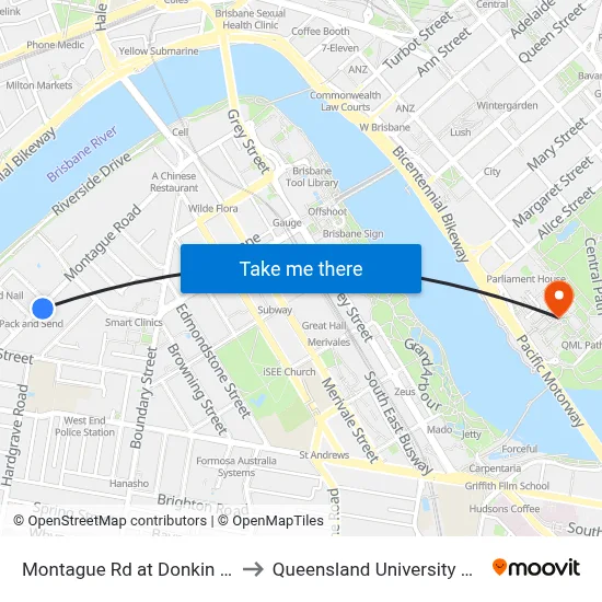 Montague Rd at Donkin Street, Stop 7 to Queensland University Of Technology map
