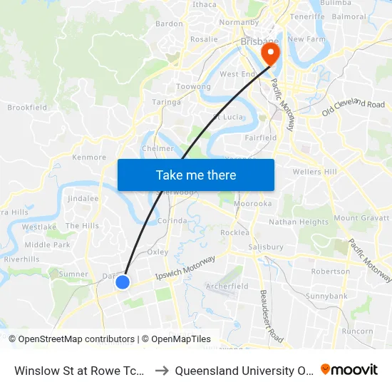 Winslow St at Rowe Tce, Stop 67/68 to Queensland University Of Technology map