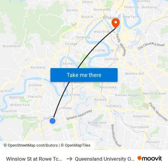 Winslow St at Rowe Tce, Stop 67/68 to Queensland University Of Technology map