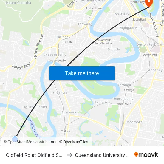 Oldfield Rd at Oldfield Shops, Stop 57a to Queensland University Of Technology map
