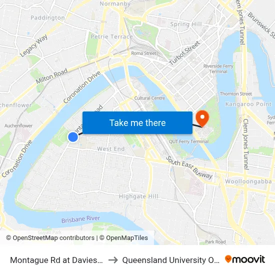 Montague Rd at Davies Park, Stop 8 to Queensland University Of Technology map