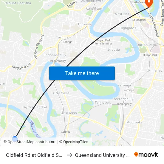 Oldfield Rd at Oldfield Shops, Stop 57a to Queensland University Of Technology map