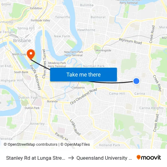Stanley Rd at Lunga Street, Stop 39/40 to Queensland University Of Technology map