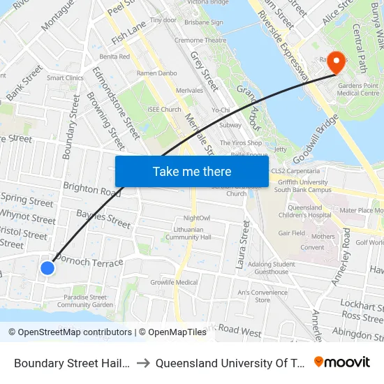 Boundary Street Hail 'N' Ride to Queensland University Of Technology map