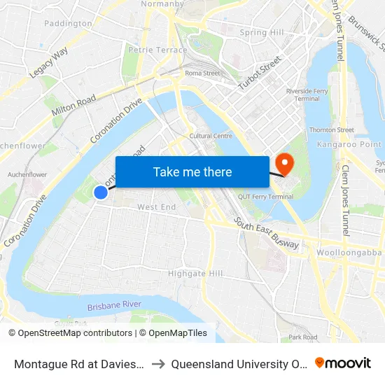 Montague Rd at Davies Park, Stop 8 to Queensland University Of Technology map