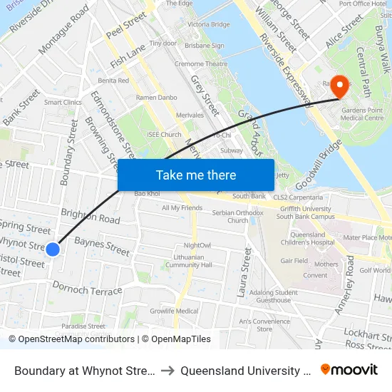 Boundary at Whynot Street Hail 'N' Ride to Queensland University Of Technology map