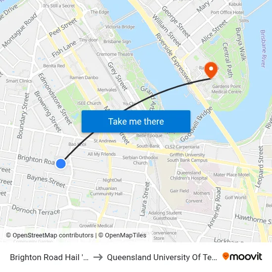Brighton Road Hail 'N' Ride to Queensland University Of Technology map
