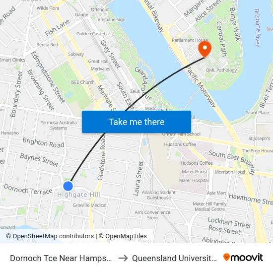 Dornoch Tce Near Hampstead Road, Stop 21 to Queensland University Of Technology map
