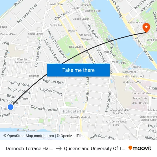 Dornoch Terrace Hail 'N' Ride to Queensland University Of Technology map