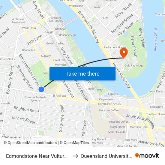 Edmondstone Near Vulture Street Hail 'N' Ride to Queensland University Of Technology map