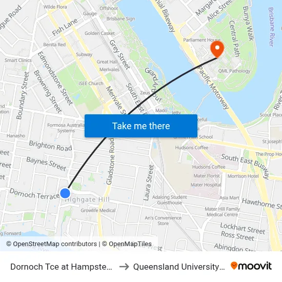 Dornoch Tce at Hampstead Road, Stop 21 to Queensland University Of Technology map