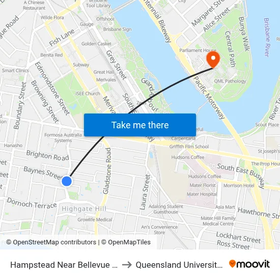 Hampstead Near Bellevue Street Hail 'N' Ride to Queensland University Of Technology map