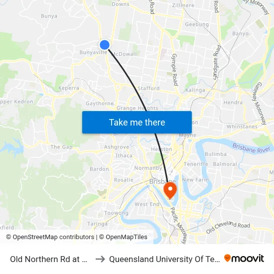 Old Northern Rd at Chinook to Queensland University Of Technology map