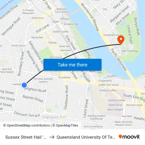 Sussex Street Hail 'N' Ride to Queensland University Of Technology map