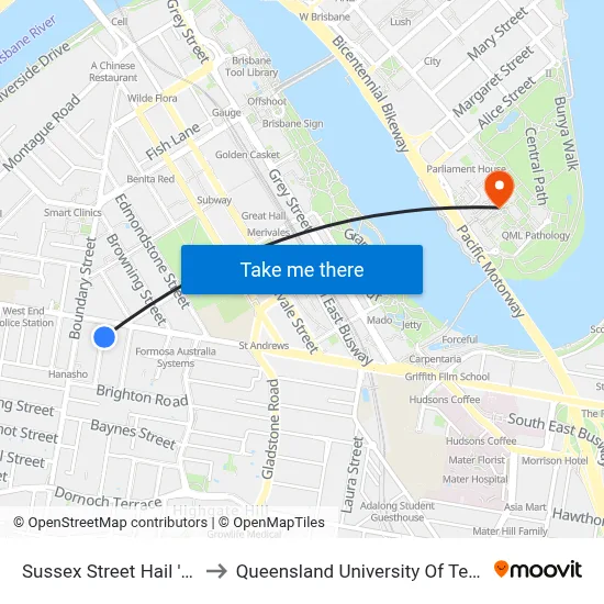 Sussex Street Hail 'N' Ride to Queensland University Of Technology map