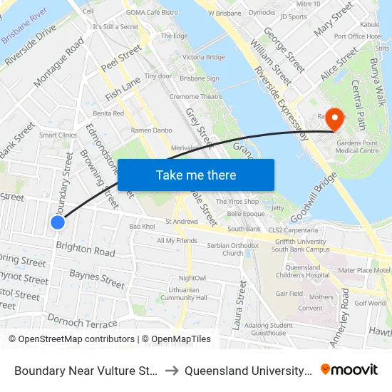 Boundary Near Vulture Street Hail 'N' Ride to Queensland University Of Technology map