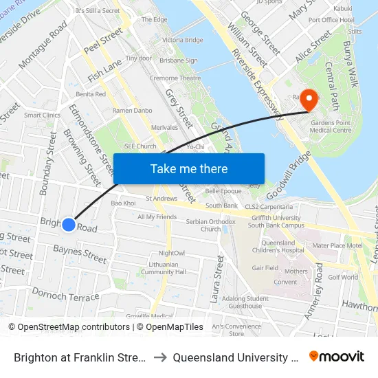 Brighton at Franklin Street Hail 'N' Ride to Queensland University Of Technology map