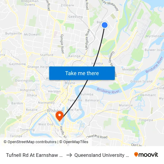 Tufnell Rd At Earnshaw Road, Stop 32 to Queensland University Of Technology map